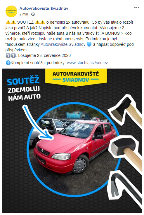 Soutěž o demolici autovraku Autovrakoviště Sviadnov